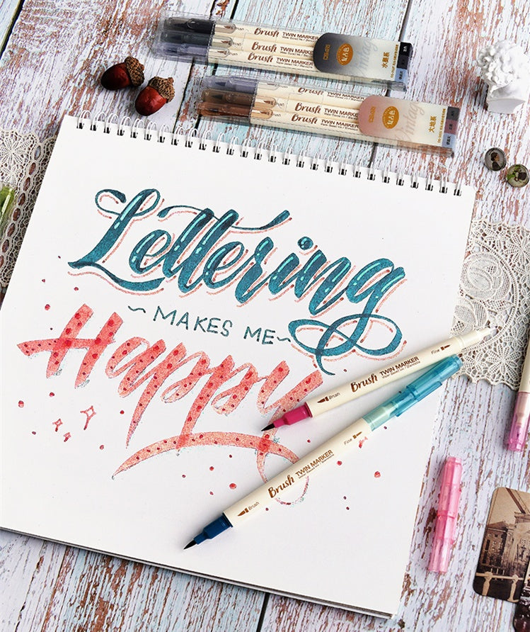 Dual-Tip Art Markers – Vintage Colored Watercolor Brush Pens