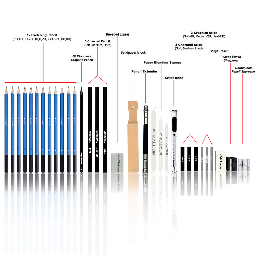 33-Piece Sketch Pencil Set – Complete Art Supplies Kit for Beginners
