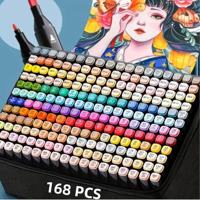 168-Color Dual Brush Tip Art Marker Set – Coloring, Painting & Card Making