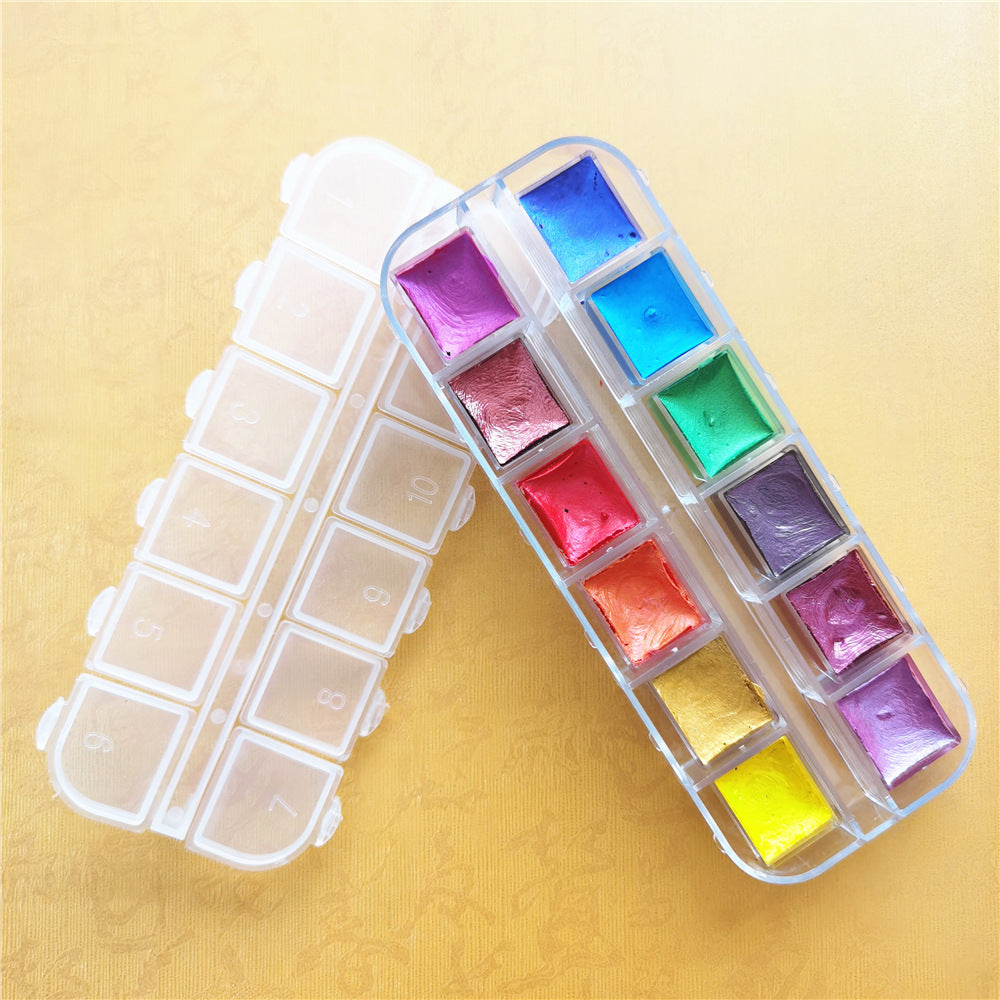 12-Color Solid Pearlescent Watercolor Set – Hand-Painted Sketch Art Palette
