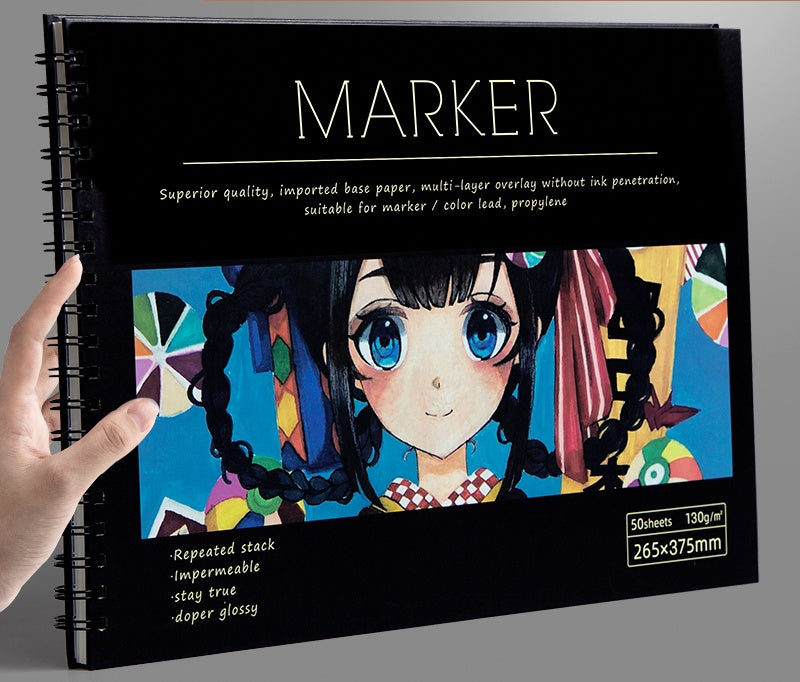 Marker Paper Sketchbook – Blank Drawing Book with Smooth, Bleed-Resistant Pages for Markers, Pens & Pencils