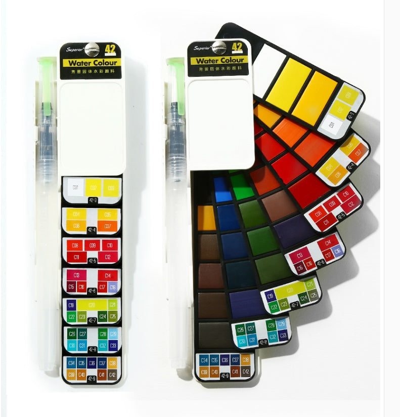 Solid Watercolor Paint Set with Water Brush – Foldable Travel Art Kit