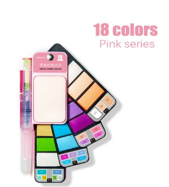 Solid Watercolor Paint Set with Water Brush – Foldable Travel Art Kit
