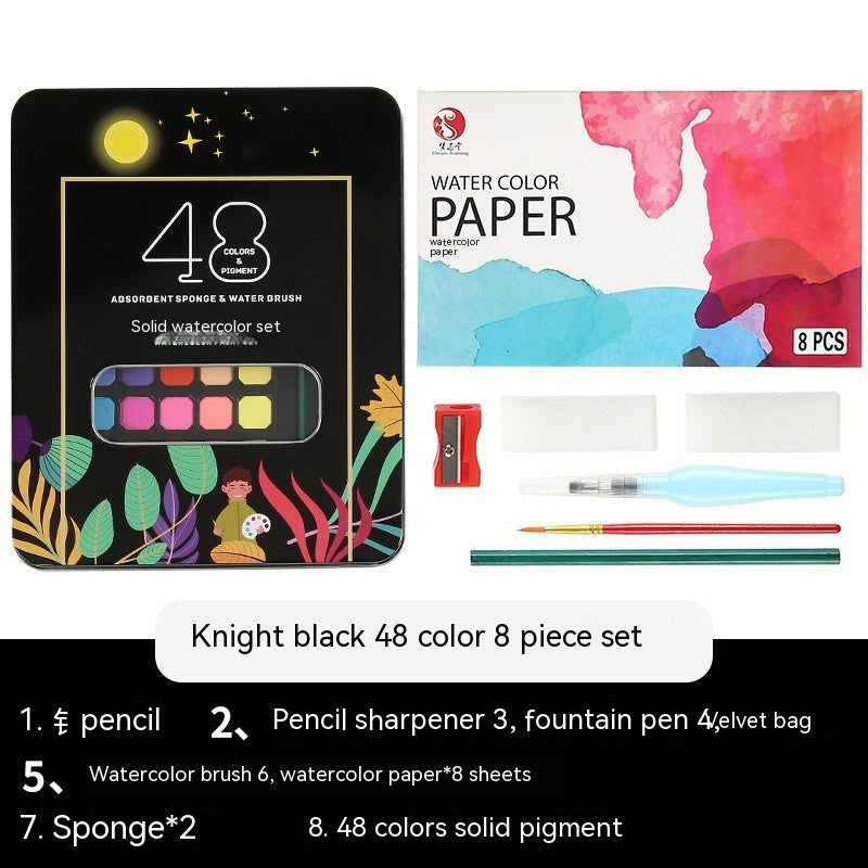 48-Color Solid Watercolor Paint Set – Sketch & Painting Powder Art Box
