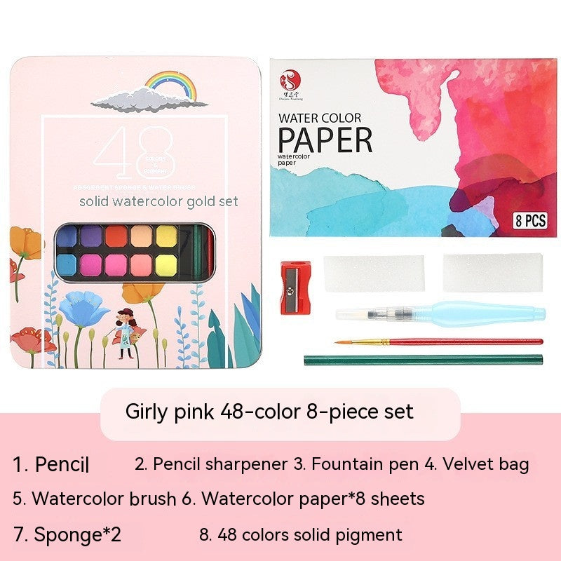 48-Color Solid Watercolor Paint Set – Sketch & Painting Powder Art Box