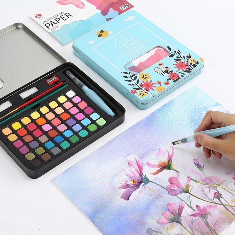 48-Color Solid Watercolor Paint Set – Sketch & Painting Powder Art Box