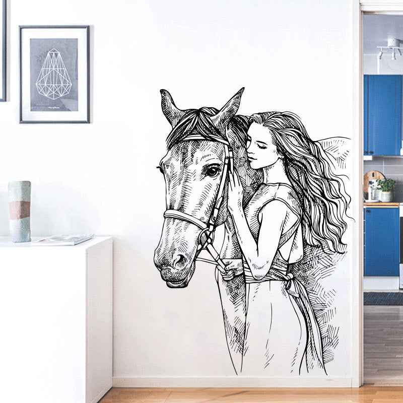 Family Horse Sketch Wall Sticker – Elegant Home Decor