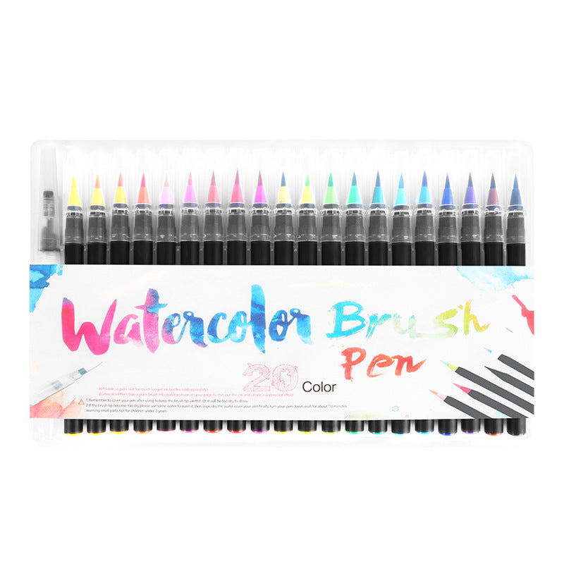 20-Color Watercolor Pen Set – Soft Head Writing & Painting Brush