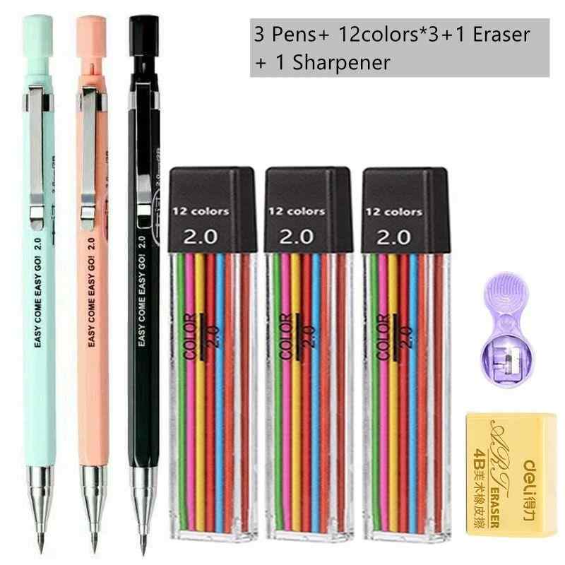 Mechanical Pencil Set 20mm – 2B Black & Color Lead Refills