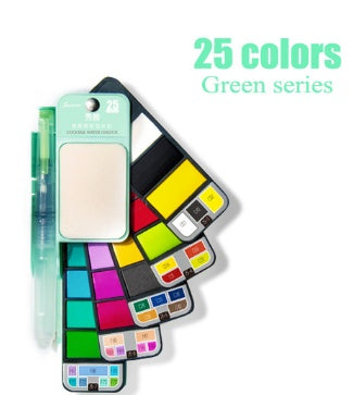 Solid Watercolor Paint Set with Water Brush – Foldable Travel Art Kit