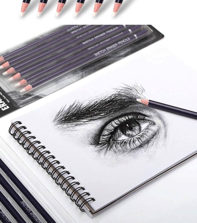 6-Piece Erasable Sketch Pen & Rubber Set – Art Student Pencil & Eraser Kit