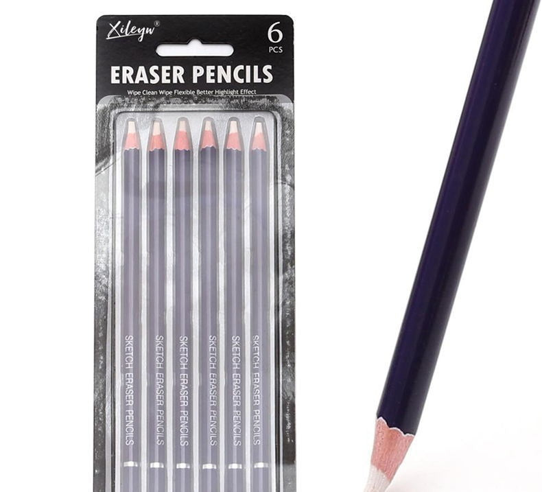 6-Piece Erasable Sketch Pen & Rubber Set – Art Student Pencil & Eraser Kit