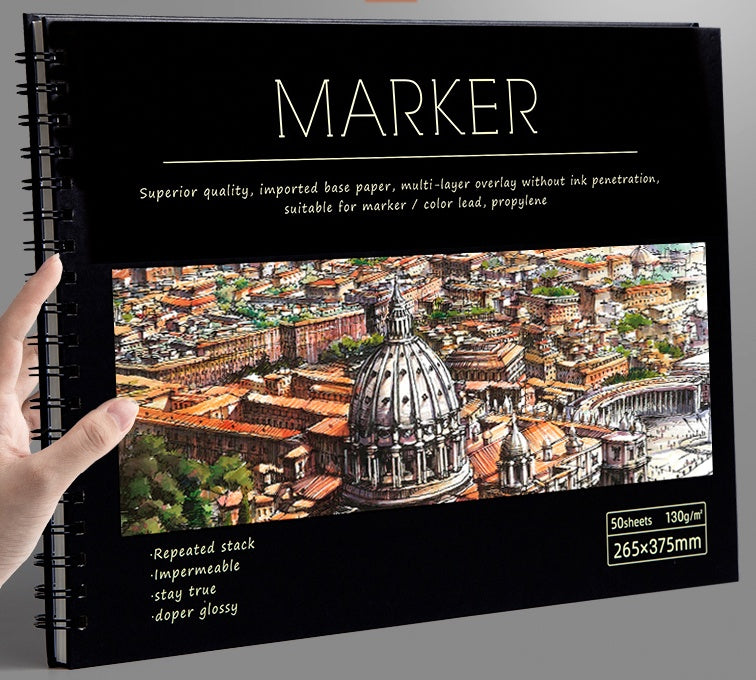 Marker Paper Sketchbook – Blank Drawing Book with Smooth, Bleed-Resistant Pages for Markers, Pens & Pencils