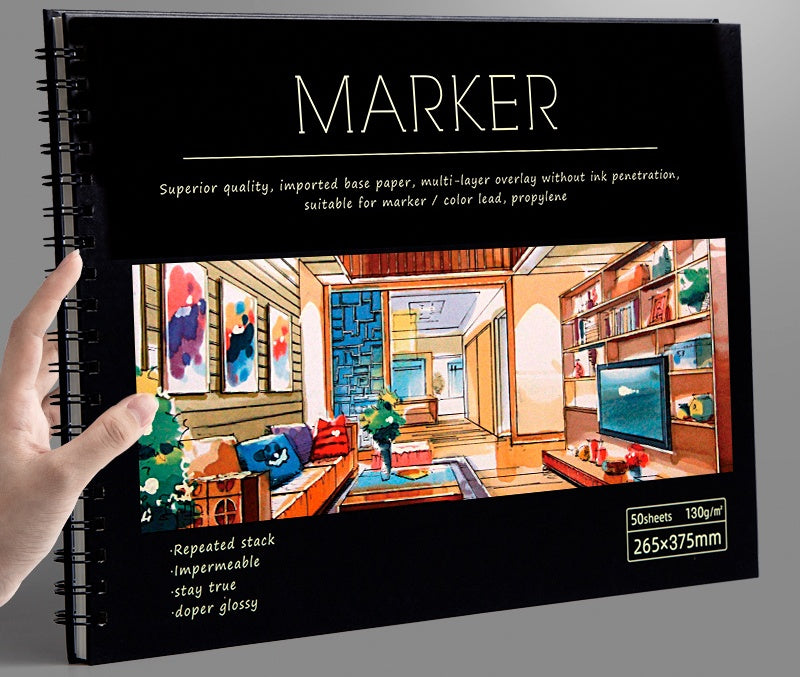 Marker Paper Sketchbook – Blank Drawing Book with Smooth, Bleed-Resistant Pages for Markers, Pens & Pencils