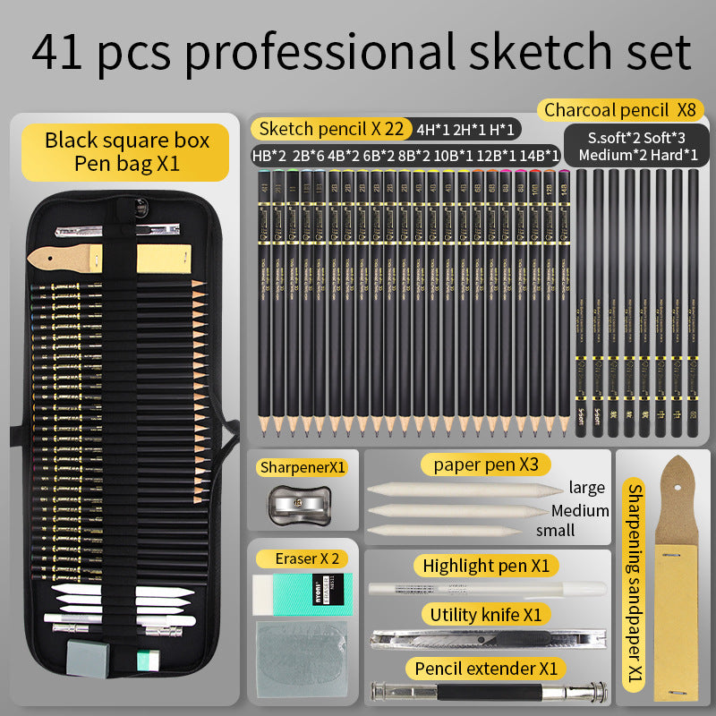41-Piece Sketch Pencil Set in Cloth Bag – Complete Drawing Kit
