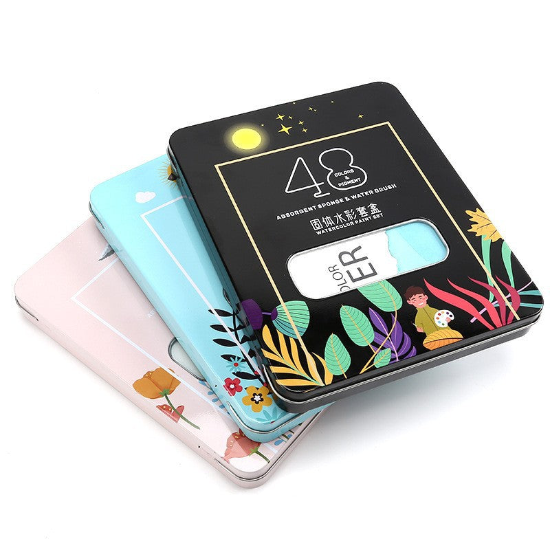 48-Color Solid Watercolor Paint Set – Sketch & Painting Powder Art Box