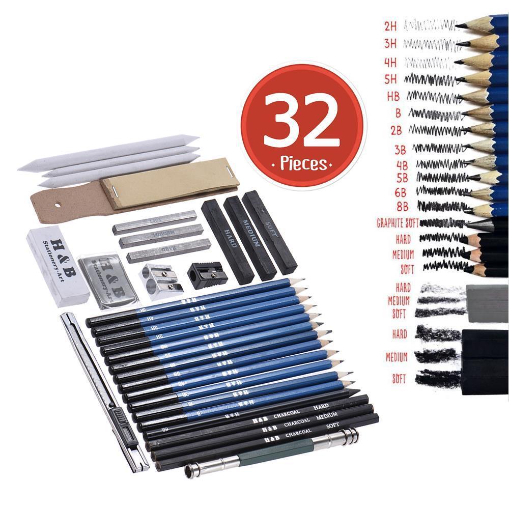 32-Piece Professional Drawing & Sketch Pencil Kit – Graphite Art Set for Artists & Students