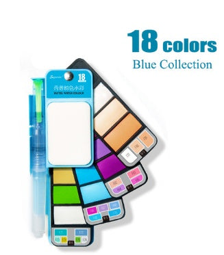 Solid Watercolor Paint Set with Water Brush – Foldable Travel Art Kit