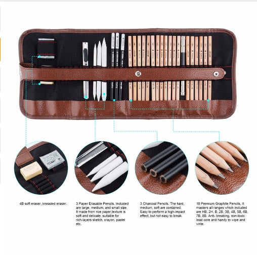 29-Piece Sketch Pencil Set – Complete Drawing Kit for Beginners & Professional Artists