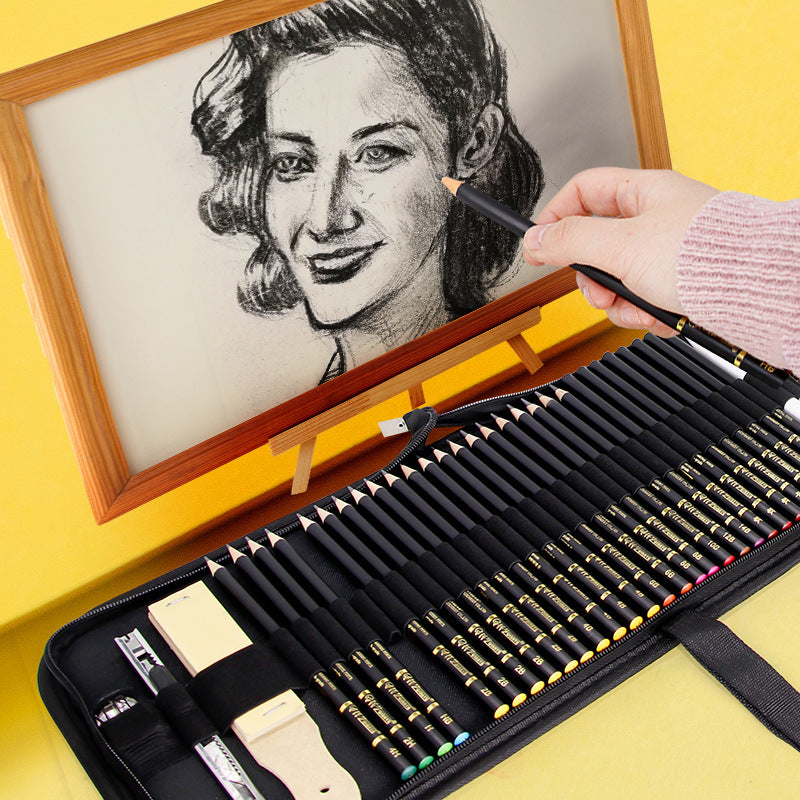 41-Piece Sketch Pencil Set in Cloth Bag – Complete Drawing Kit