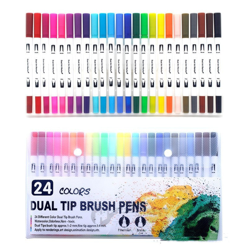 100 Colors Watercolor Brush Markers – Dual-Tip Brush & Fineliner Pens