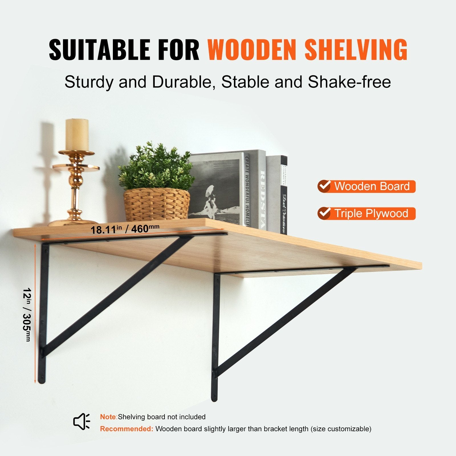 Shelf Bracket, 18 X 12 In 12 Pcs, Heavy Duty Floating Shelf Brackets, Brackets For Shelves, 3mm Thick Matte Black Triangle Shelf Bracket,Steel Shelving Brackets With 160 Lbs Load Capacity