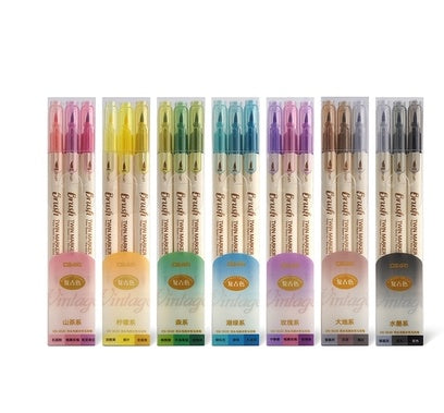Dual-Tip Art Markers – Vintage Colored Watercolor Brush Pens