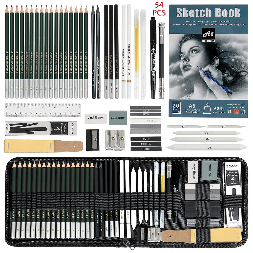 Drawing & Sketching Art Set – 70/54/25/20/12 Pcs Professional Pencil Kit for Artists, Beginners & Kids | Complete Coloring & Sketching Tool Set