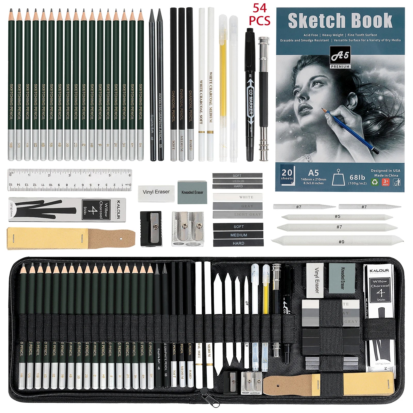 Drawing & Sketching Art Set – 70/54/25/20/12 Pcs Professional Pencil Kit for Artists, Beginners & Kids | Complete Coloring & Sketching Tool Set