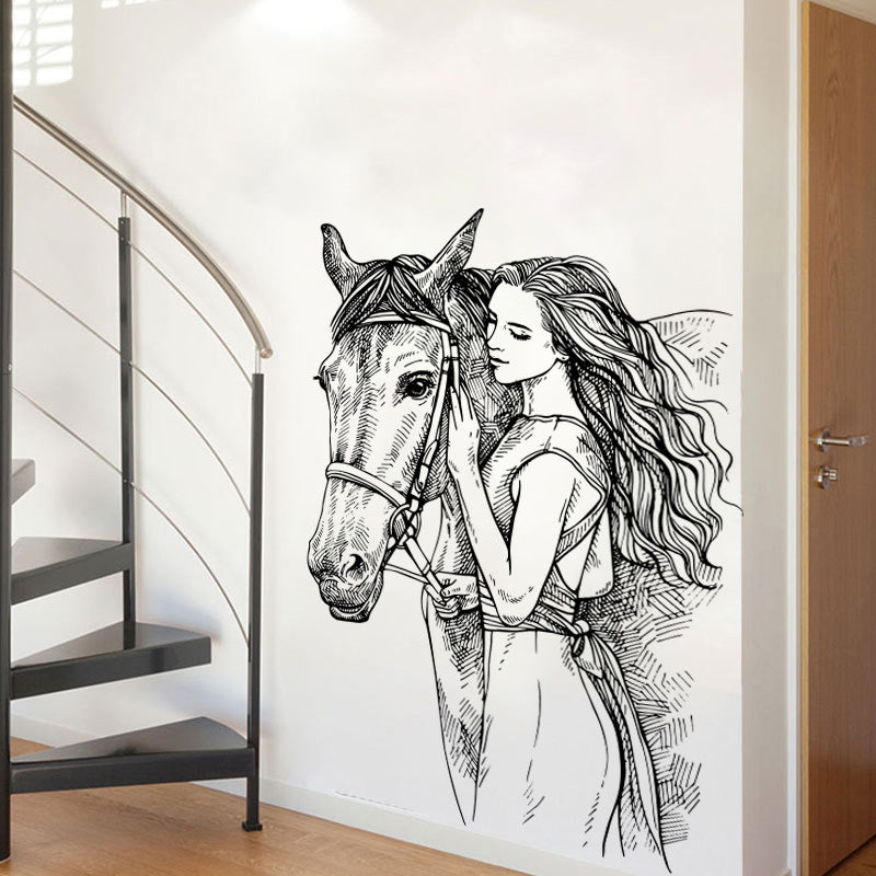 Family Horse Sketch Wall Sticker – Elegant Home Decor
