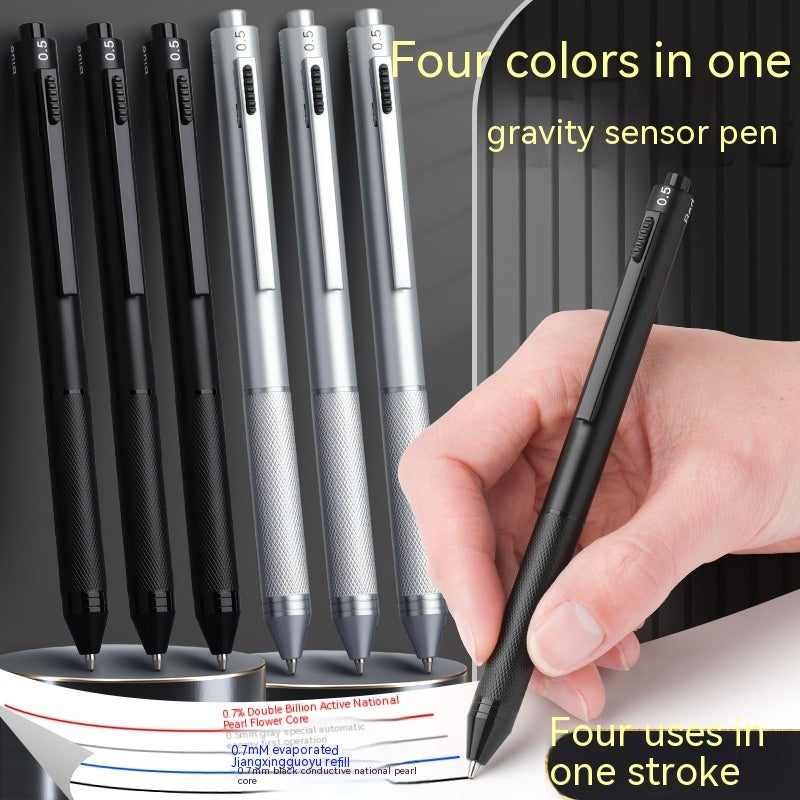4-in-1 Gravity Induction Metal Pen – Multifunction Gel & Ballpoint Press Pen for Writing and Office Use