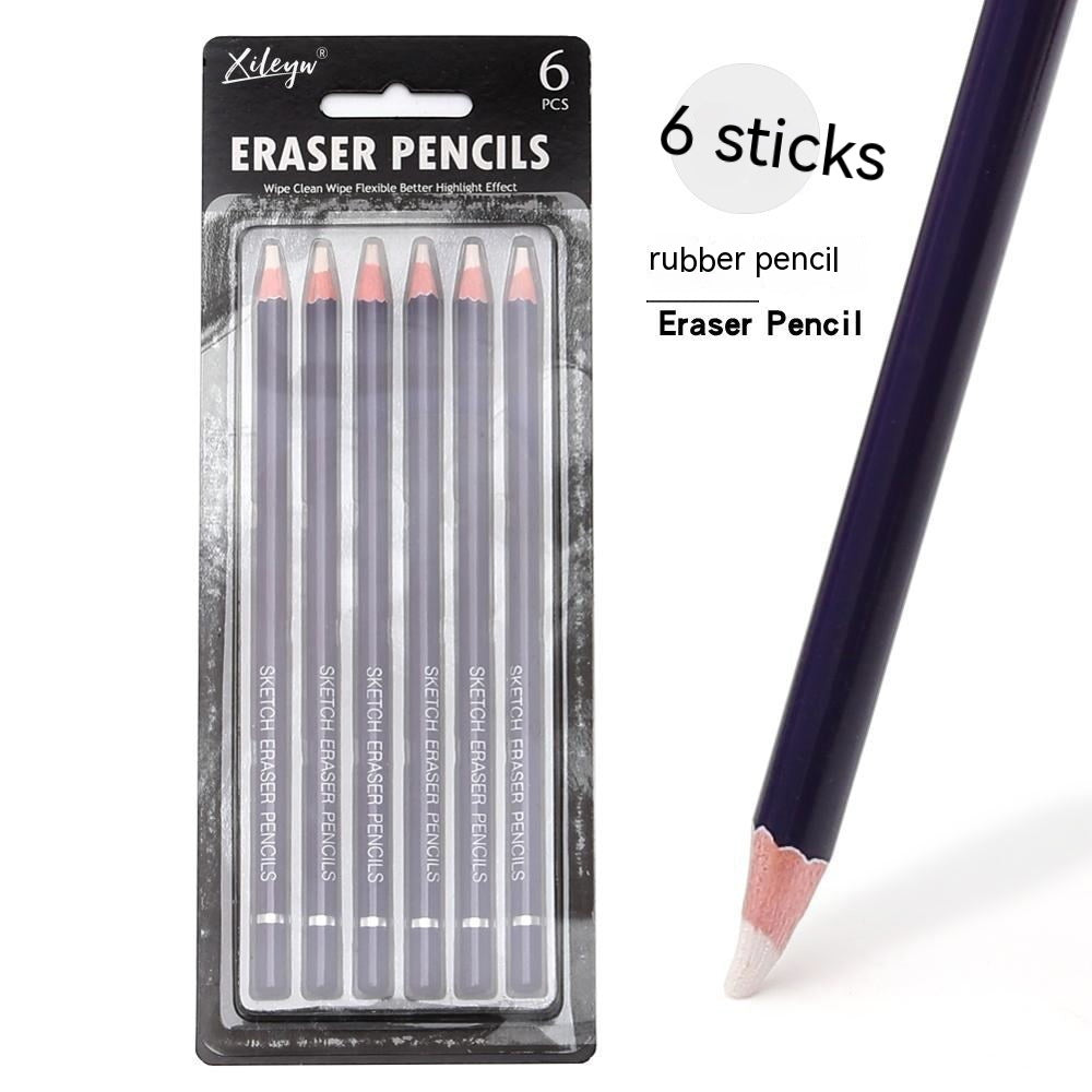 6-Piece Erasable Sketch Pen & Rubber Set – Art Student Pencil & Eraser Kit