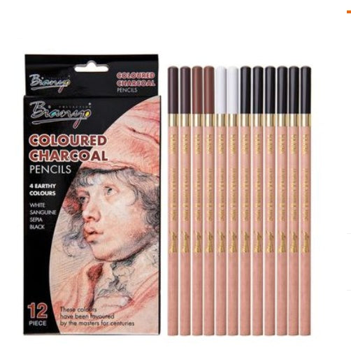 2 Sets of 4-Color Carbon Drawing Chalk Pencils – Sketching & Shading Art Pencil Kit for Artists, Beginners & Students