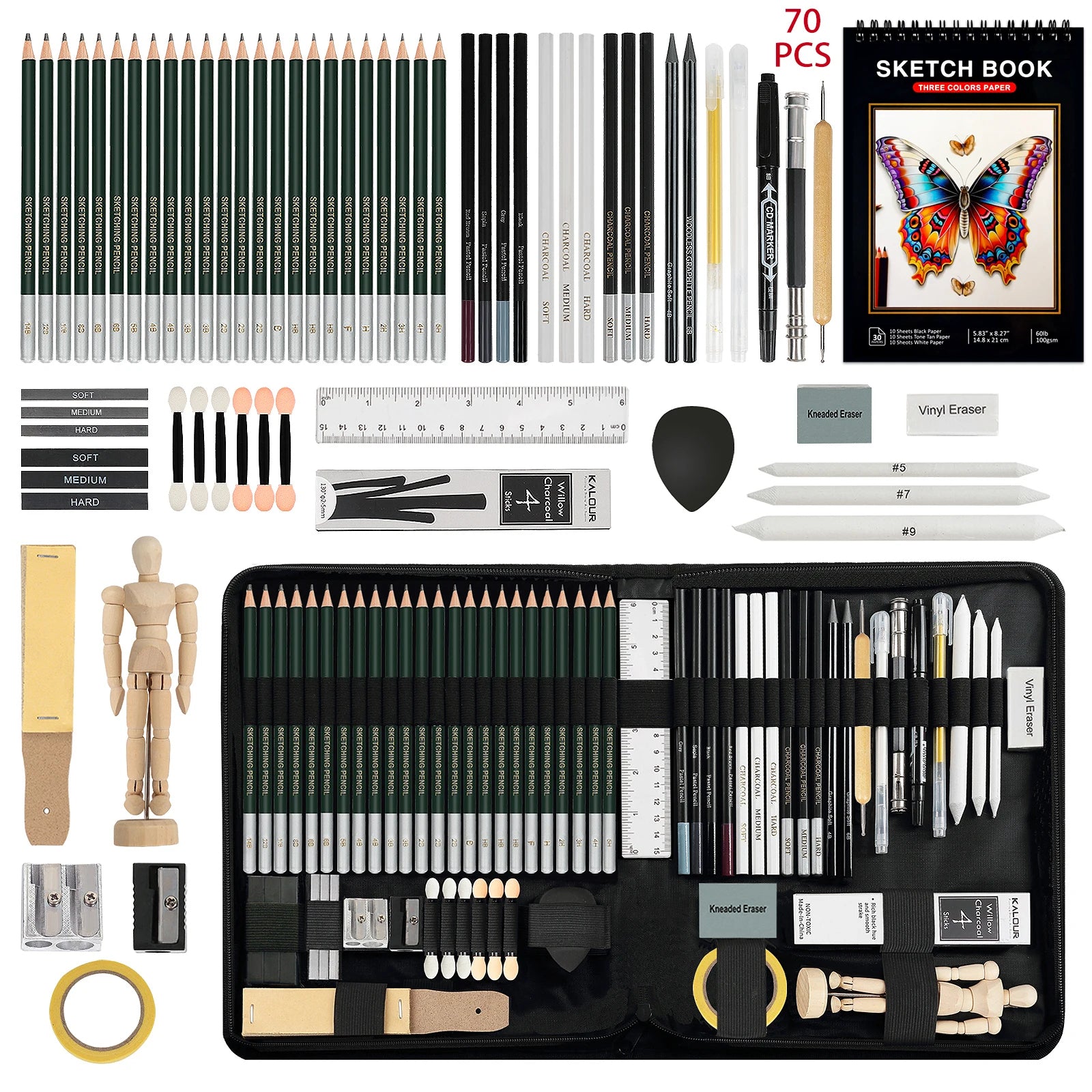 Drawing & Sketching Art Set – 70/54/25/20/12 Pcs Professional Pencil Kit for Artists, Beginners & Kids | Complete Coloring & Sketching Tool Set