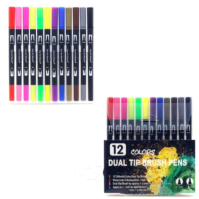 100 Colors Watercolor Brush Markers – Dual-Tip Brush & Fineliner Pens