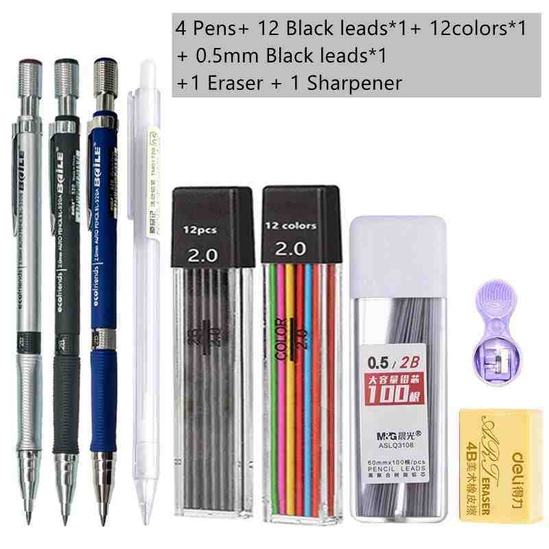 Mechanical Pencil Set 20mm – 2B Black & Color Lead Refills