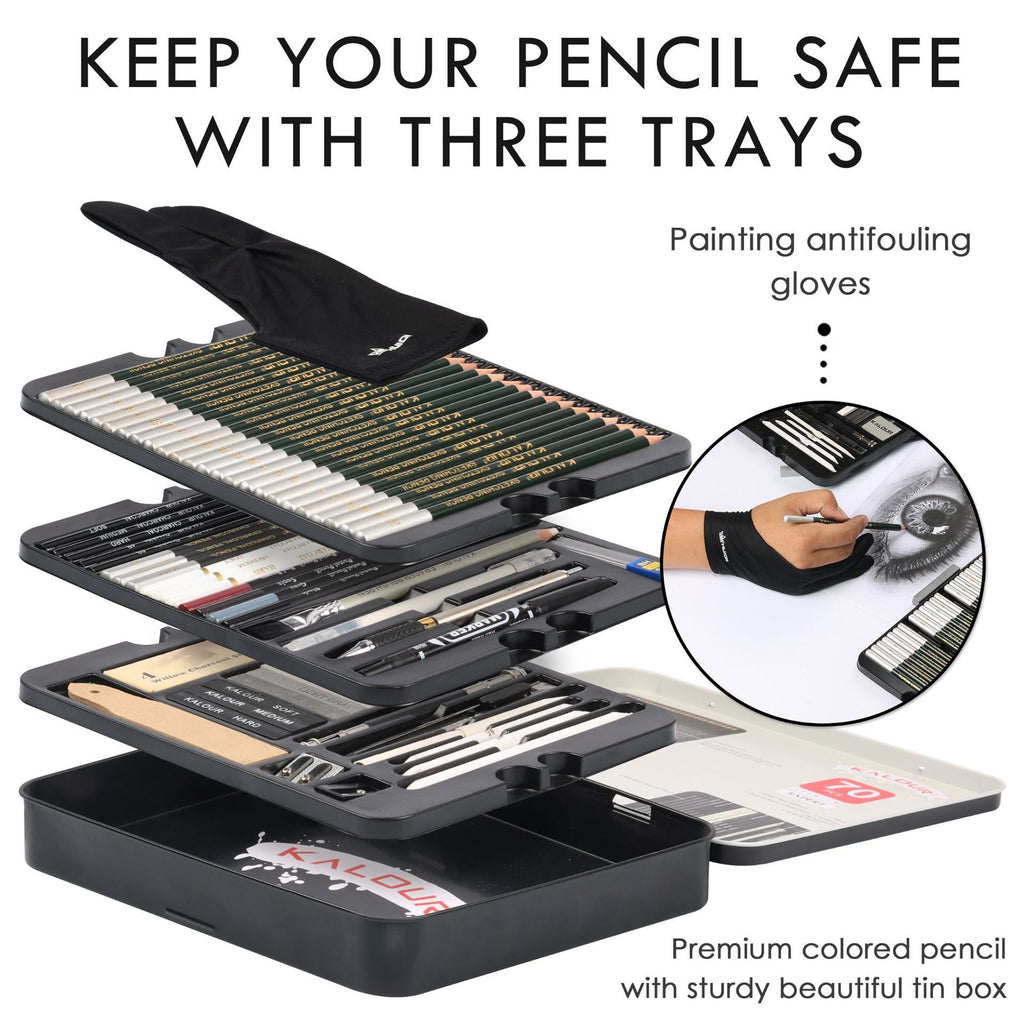 70-Piece Sketch Pencil Set in Iron Box – Complete Art Supplies Kit