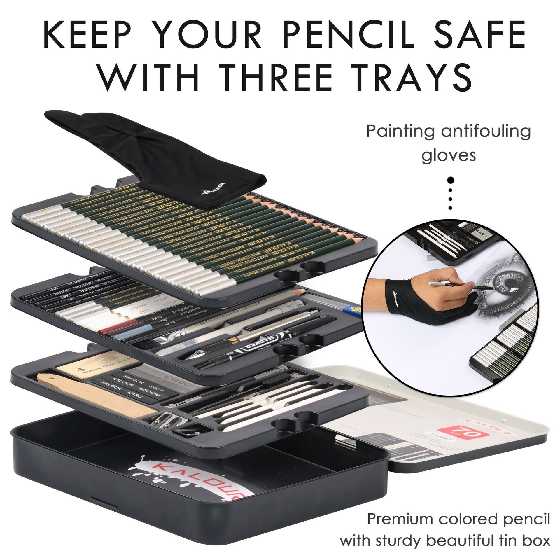 70-Piece Sketch Pencil Set in Iron Box – Complete Art Supplies Kit