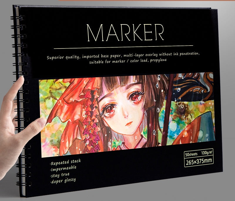 Marker Paper Sketchbook – Blank Drawing Book with Smooth, Bleed-Resistant Pages for Markers, Pens & Pencils