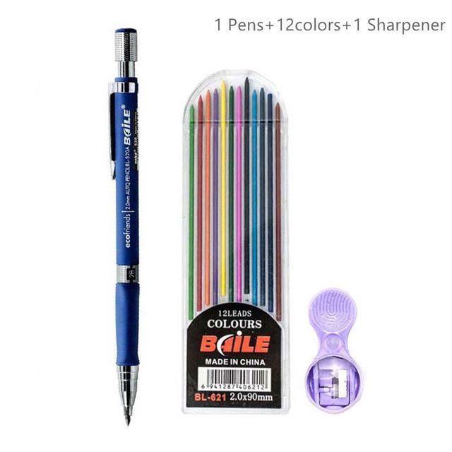 20mm Mechanical Pencil Set – 2B Automatic Pencil with Colored Barrels