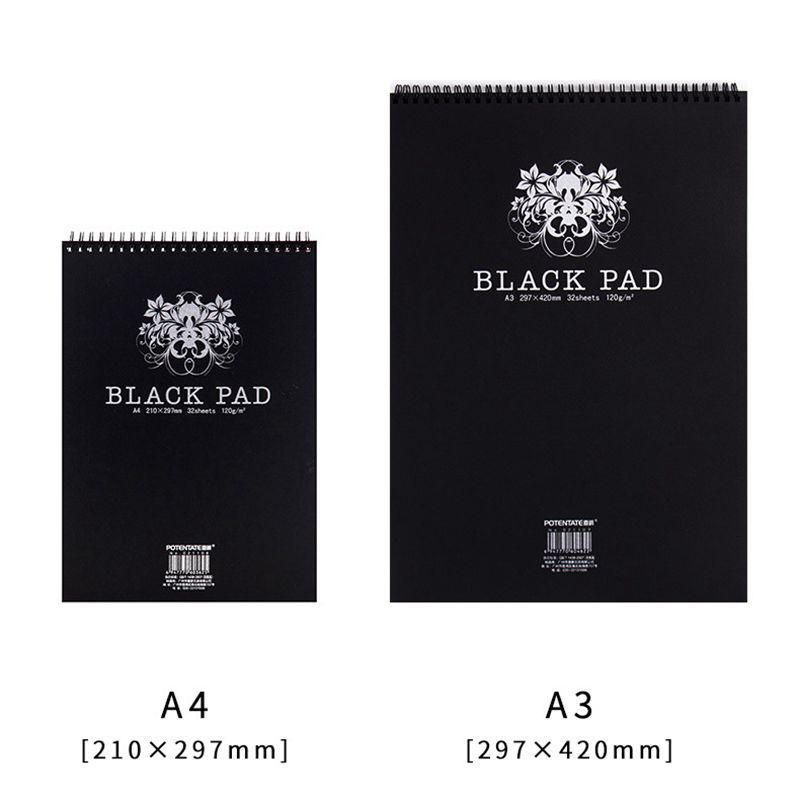 Vintage Black Paper Watercolor Sketch Pad – Premium Dark Art Drawing Book