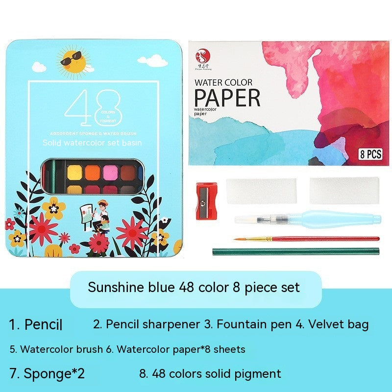 48-Color Solid Watercolor Paint Set – Sketch & Painting Powder Art Box