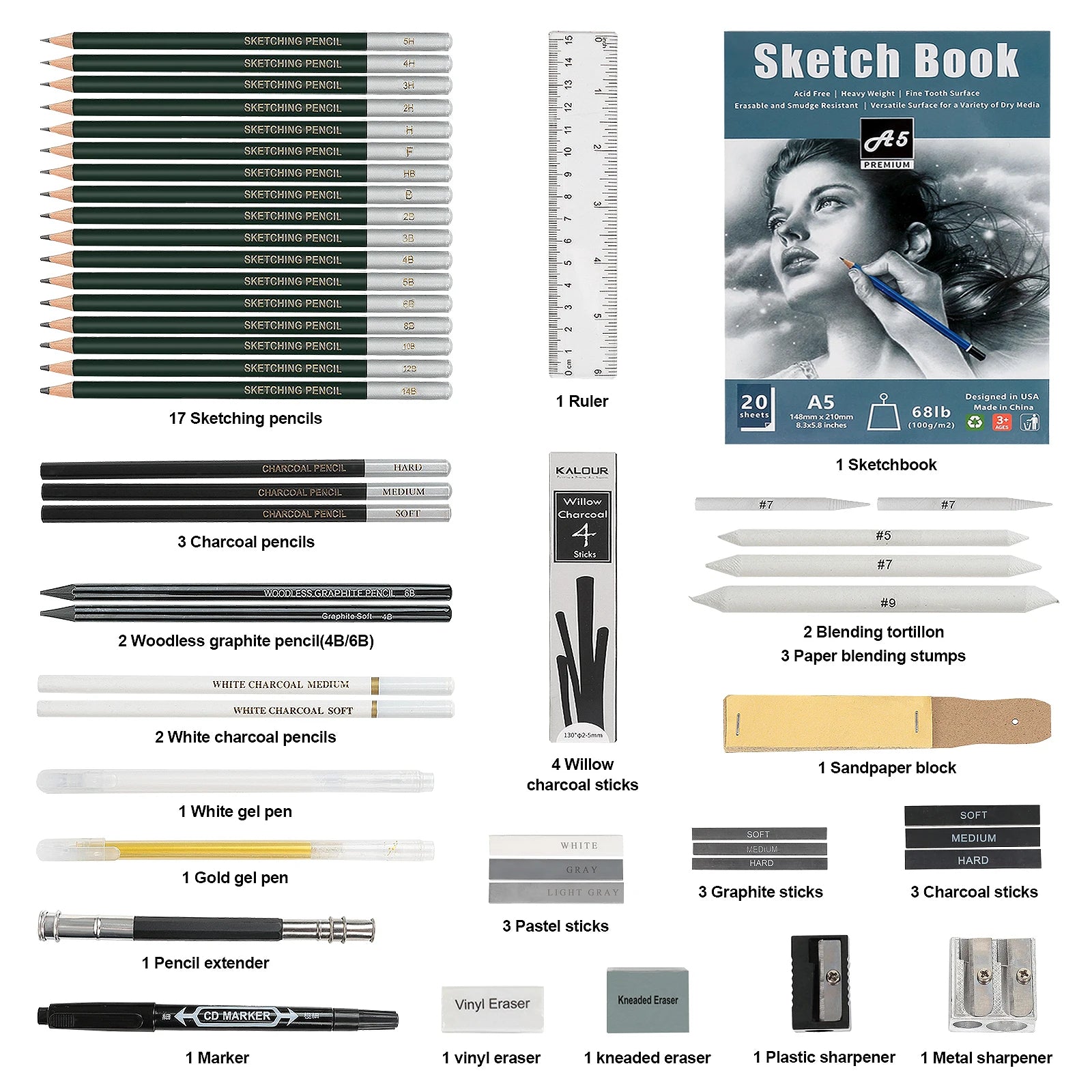Drawing & Sketching Art Set – 70/54/25/20/12 Pcs Professional Pencil Kit for Artists, Beginners & Kids | Complete Coloring & Sketching Tool Set