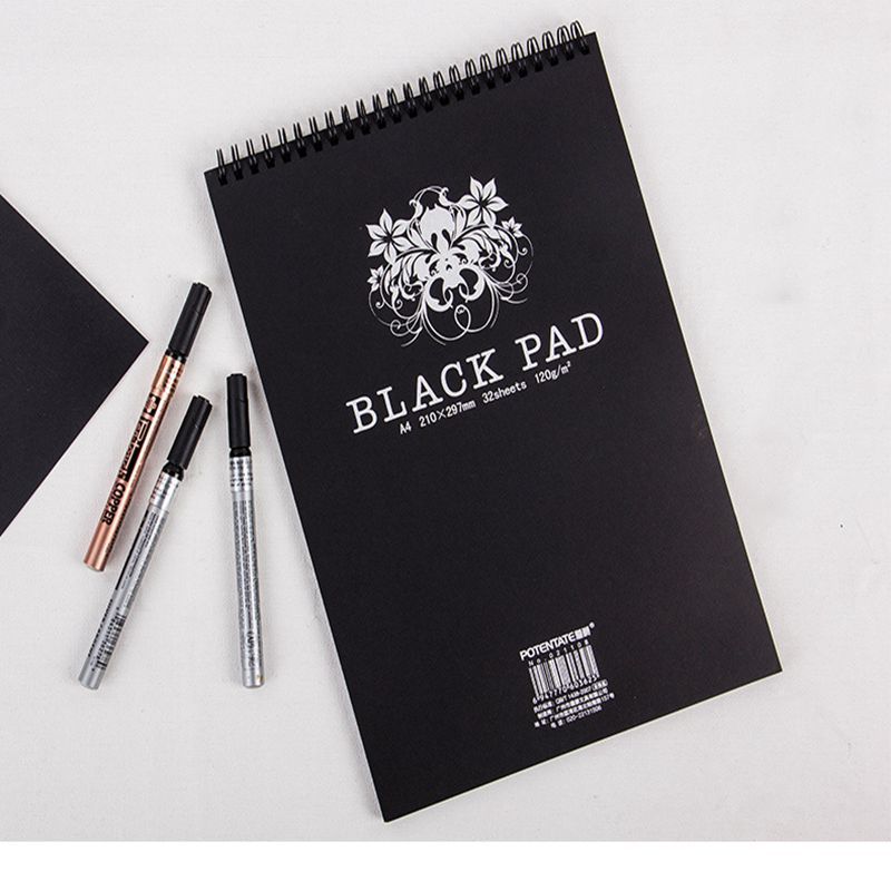 Vintage Black Paper Watercolor Sketch Pad – Premium Dark Art Drawing Book