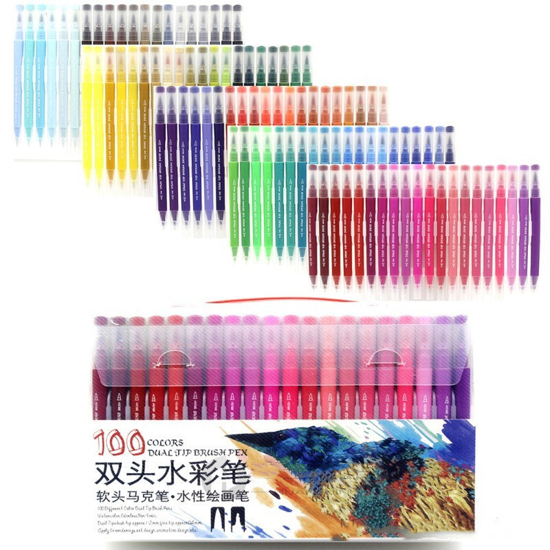100 Colors Watercolor Brush Markers – Dual-Tip Brush & Fineliner Pens