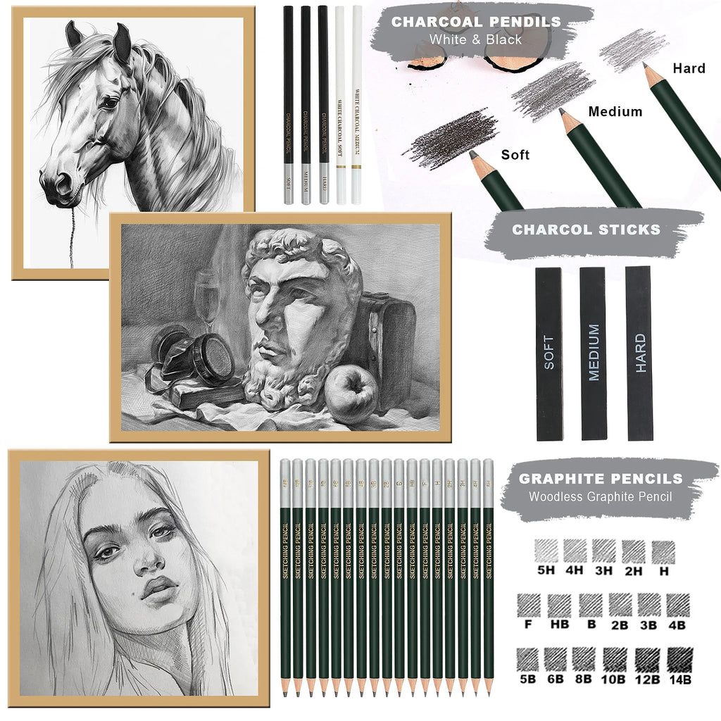 Drawing & Sketching Art Set – 70/54/25/20/12 Pcs Professional Pencil Kit for Artists, Beginners & Kids | Complete Coloring & Sketching Tool Set