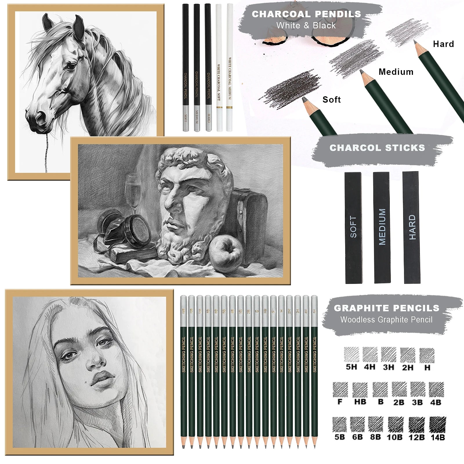 Drawing & Sketching Art Set – 70/54/25/20/12 Pcs Professional Pencil Kit for Artists, Beginners & Kids | Complete Coloring & Sketching Tool Set