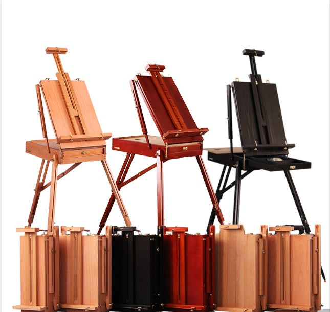 Italian Beech Sketch Portable Paint Box Wooden Pull Rod Oil Painting Box Paint Box Portable Art Oil Painting Easel