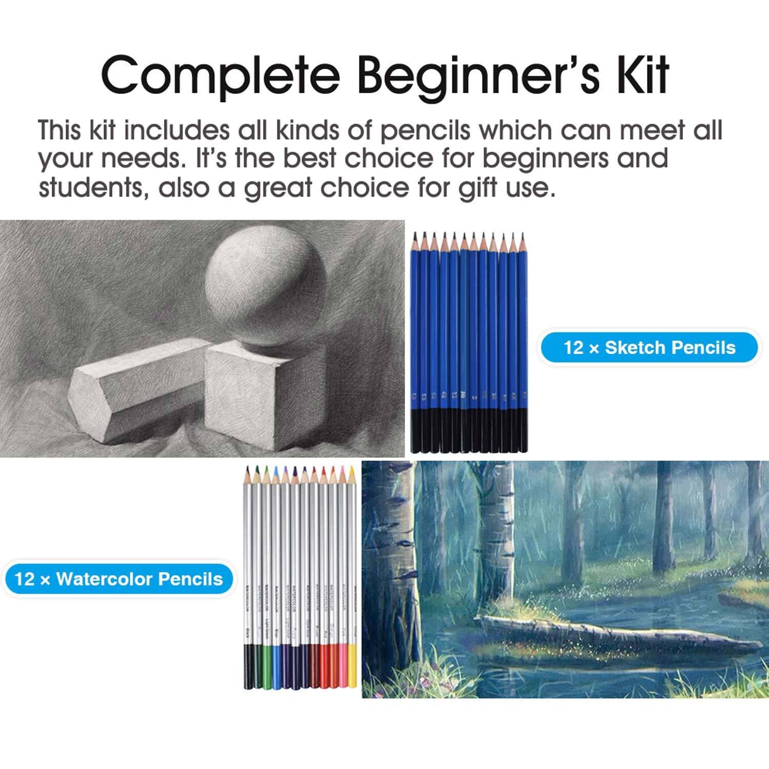 72-Piece Art Pencil & Charcoal Set – Complete Sketching & Painting Kit