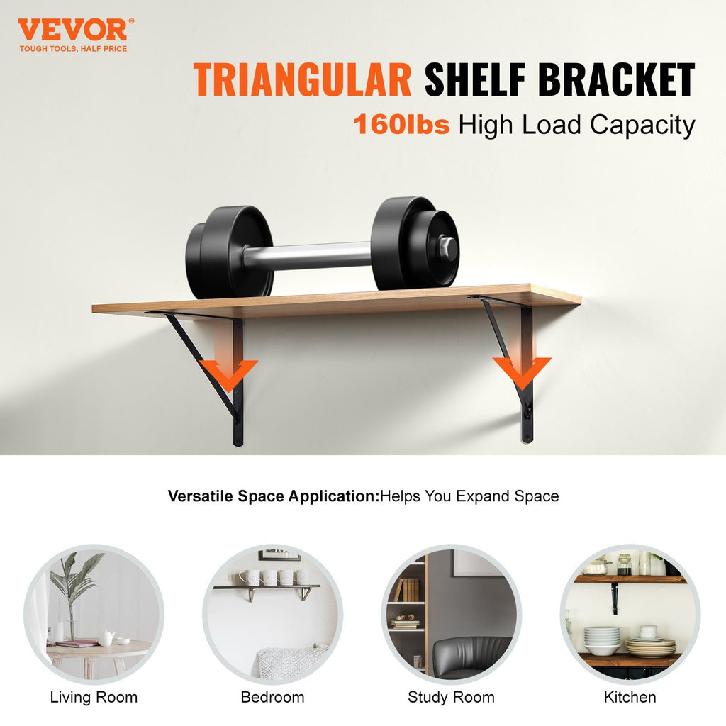 Shelf Bracket, 18 X 12 In 12 Pcs, Heavy Duty Floating Shelf Brackets, Brackets For Shelves, 3mm Thick Matte Black Triangle Shelf Bracket,Steel Shelving Brackets With 160 Lbs Load Capacity